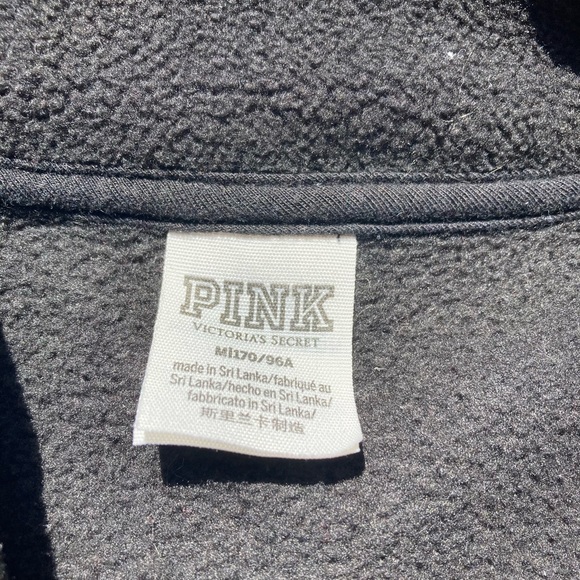 PINK VARSITY HALF ZIP Pullover Sweater Black with Tie and Pocket - Picture 5 of 5